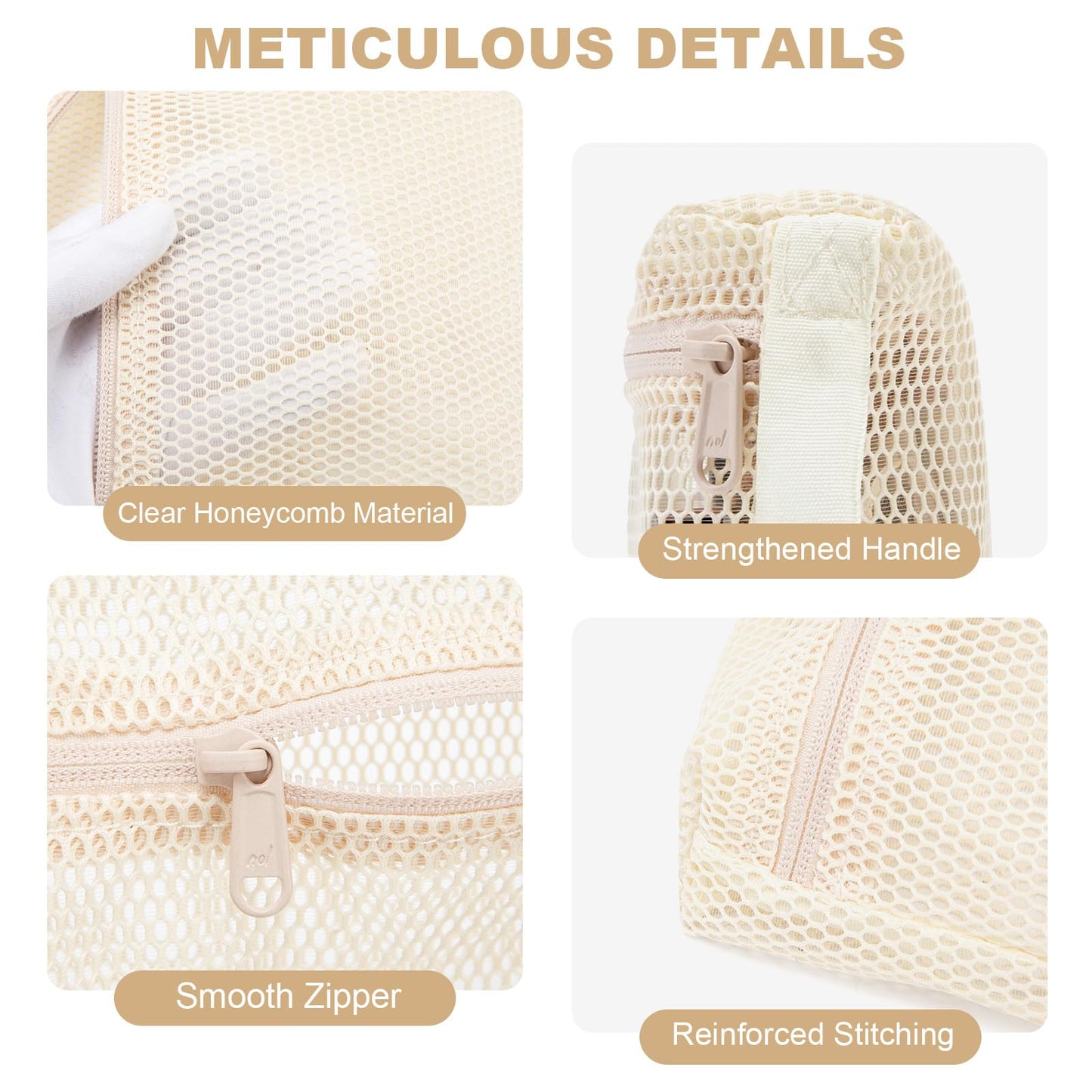 NOL Natural Organic Lifestyle 3-Pack Mesh Travel Toiletry Bags - Clear Zipper Travel Organizer, Airport Carry-On Compliant Reusable Cosmetic Makeup Bag for Women & Men (Cream)