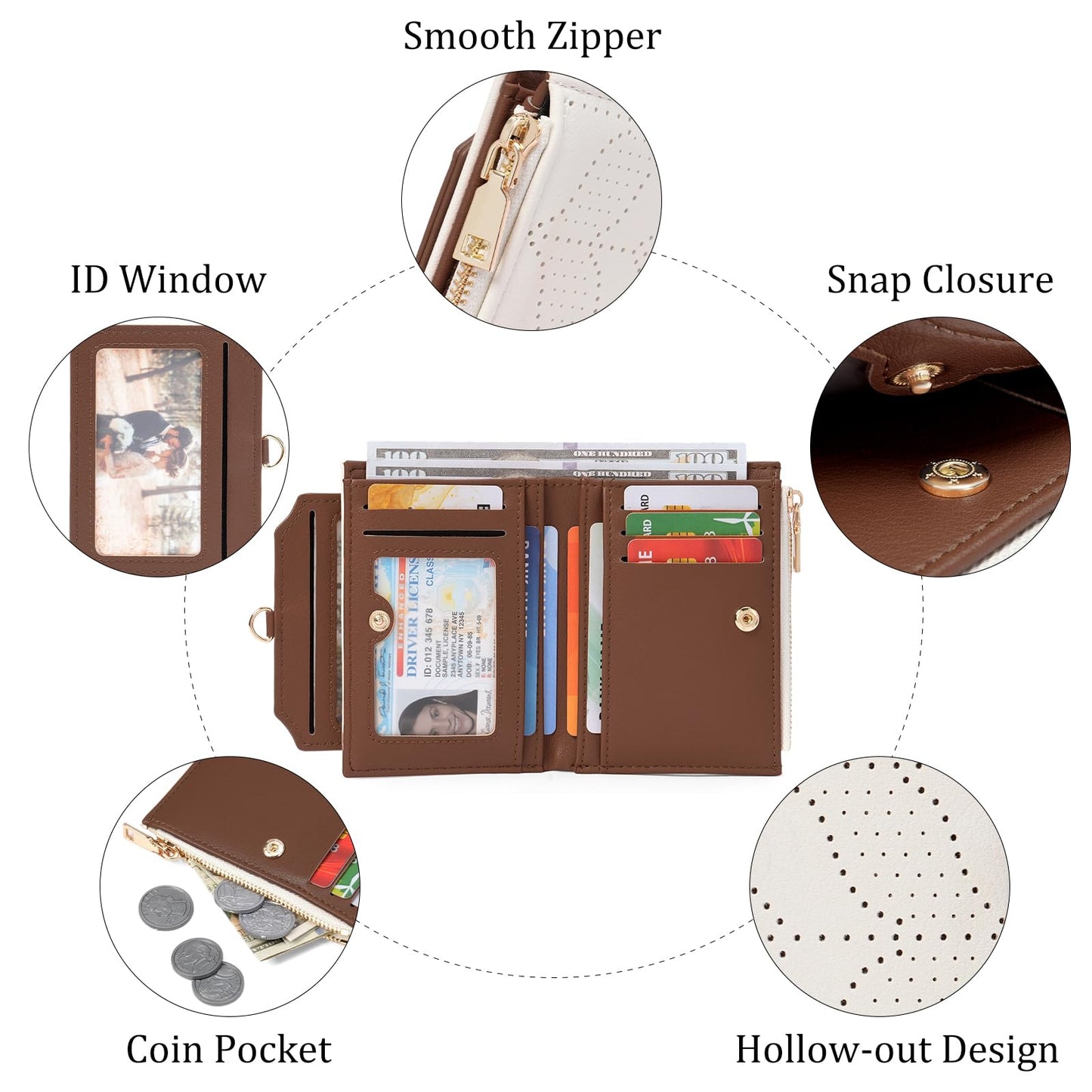 FALAN MULE Small Wallet Women RFID Blocking Bifold Compact Card Holder Vegan Leather Wallet for Women with ID Window