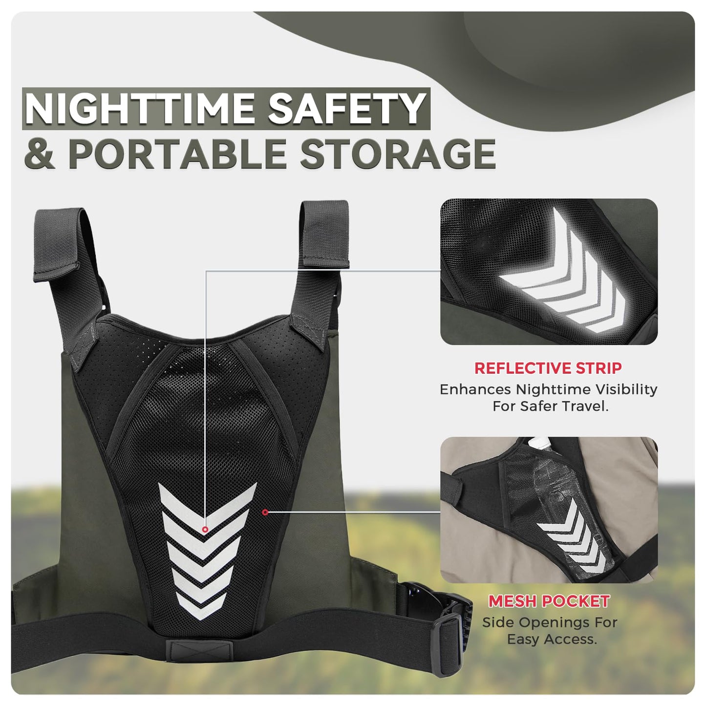 Criuage Outdoor Chest Bag for Men, Lightweight Adjustable Running Vest, Water Resistant EDC Chest Pack with Water Bottle Pocket, Breathable Back Pad for Hiking Cycling Fishing Travel (Olive)