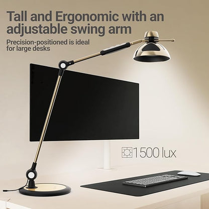 OTUS Brass Desk Lamp for Home Office | Gesture On/Off & Touch Control | Warm Dimmable Eye-Care LED Light 1500 Lux | Adjustable Swing Arm Metal Lamp for Work, Study & Decor