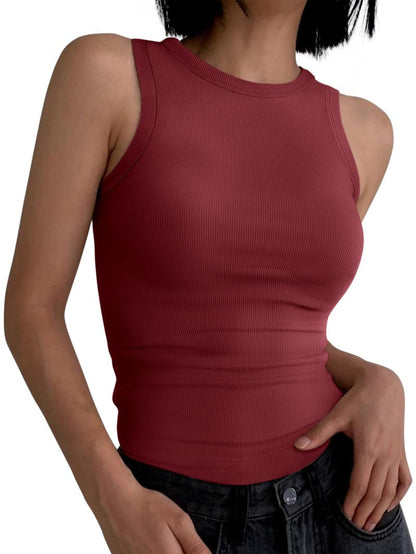 ANRABESS Womens Sleeveless High Neck Tank Tops Fashion Summer Casual Basic Slim Fit Ribbed Racerback Top Shirt Clothes Burgundy XX-Large