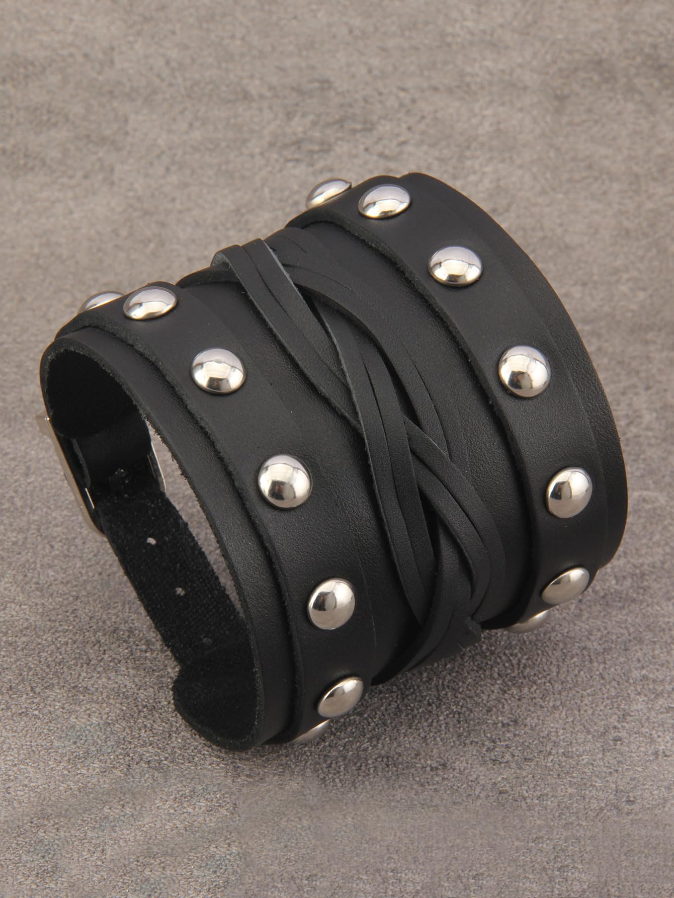 GelConnie Wide Leather Bracelet Thick Black Bracelet Leather Wrap Cuff Bracelet Mens Goth Leather Wristband Bracelet Wrist Cuffs Men