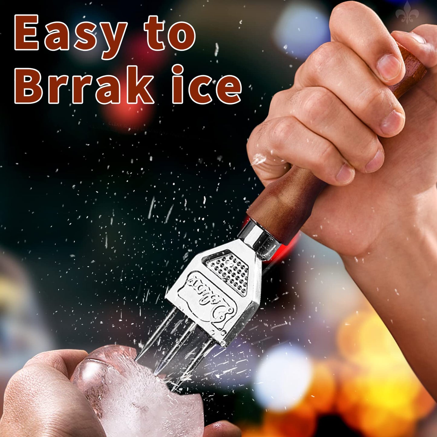 Ice Pick Set of 2 Three Pronged lce Pick, Stainless Steel Ice Pick with non-slip Wood Handle, Durable Carving Bartender Tool(7inch 2pcs)