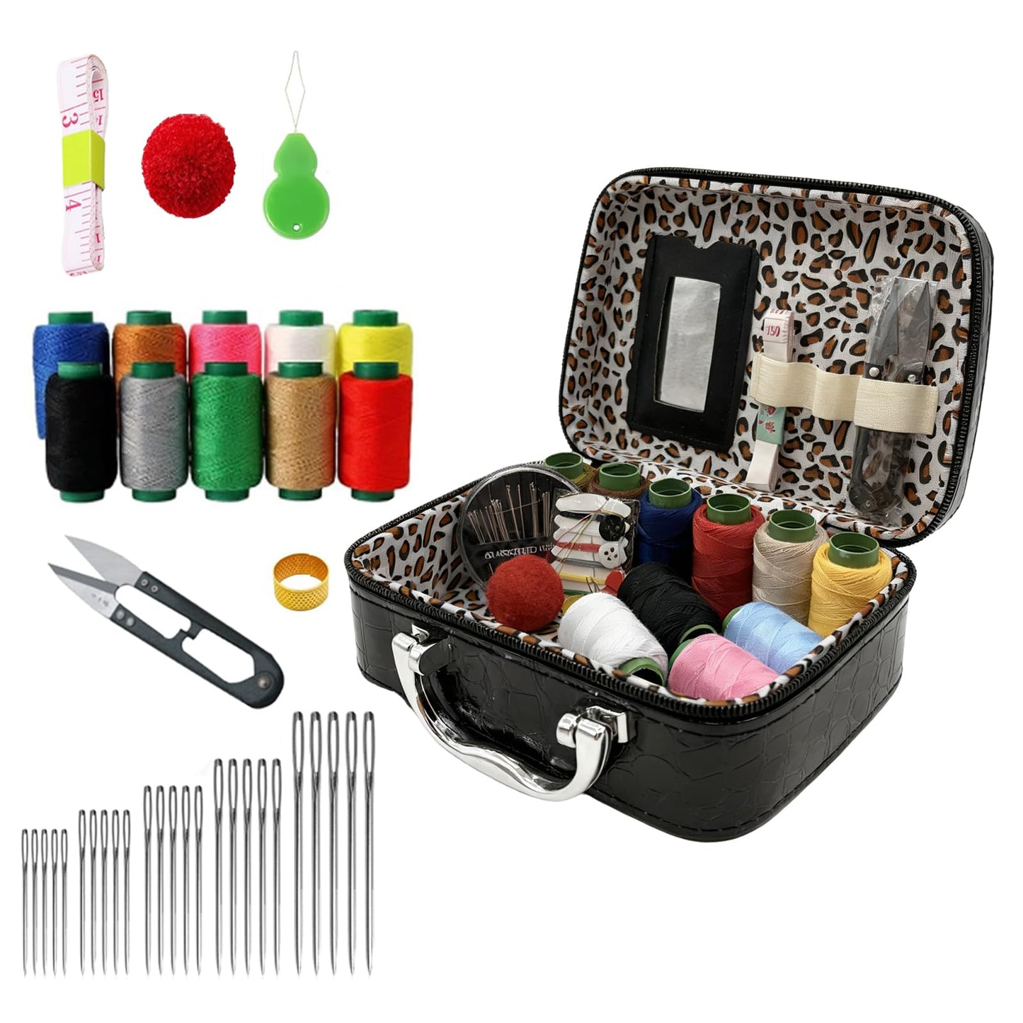 Wshxjzyay Portable Sewing Kit in Faux Leather Case, Sewing Kit, Fix Anything Anytime Portable for Beginners and Professionals