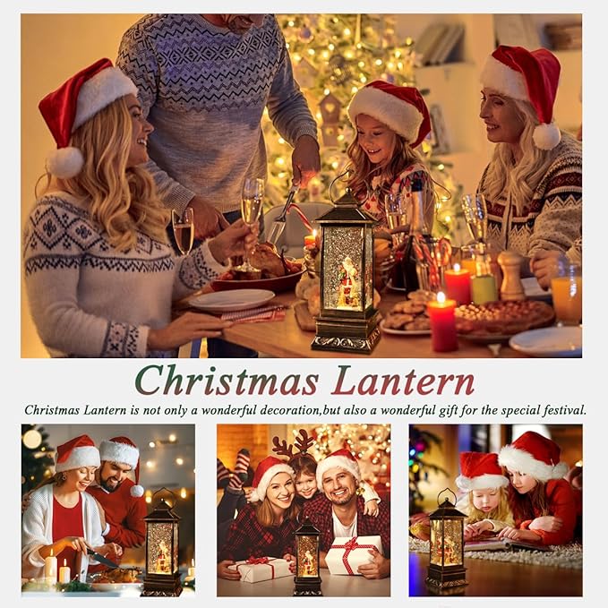 Christmas Musical Snow Globe Lantern with Timer, Lighted USB/Battery Operated Swirling Singing Water Glittering Lantern, Snow Globes for Adults and Children Christmas Decoration
