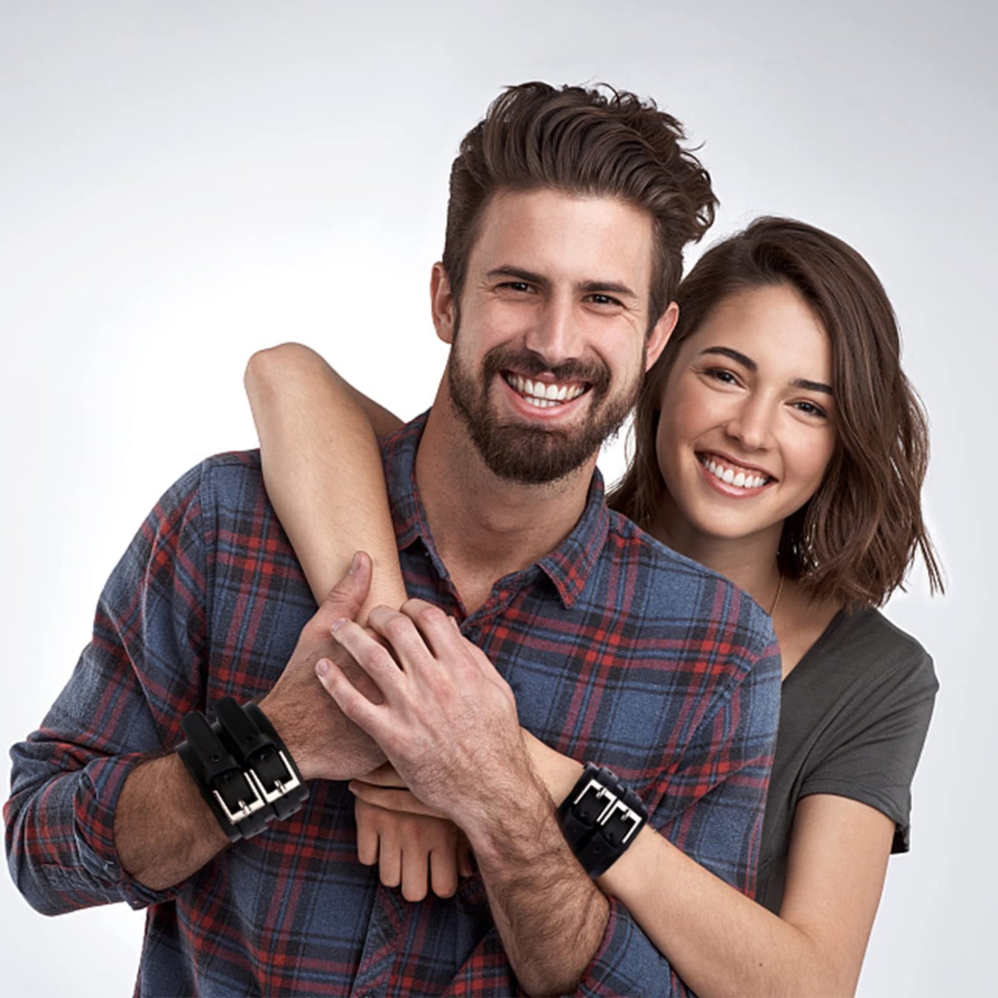 Casoty Black Bracelets for Men and Women Leather Bracelet Punk Rock Viking Mens Cuff Bracelet Jewelry for Men Women