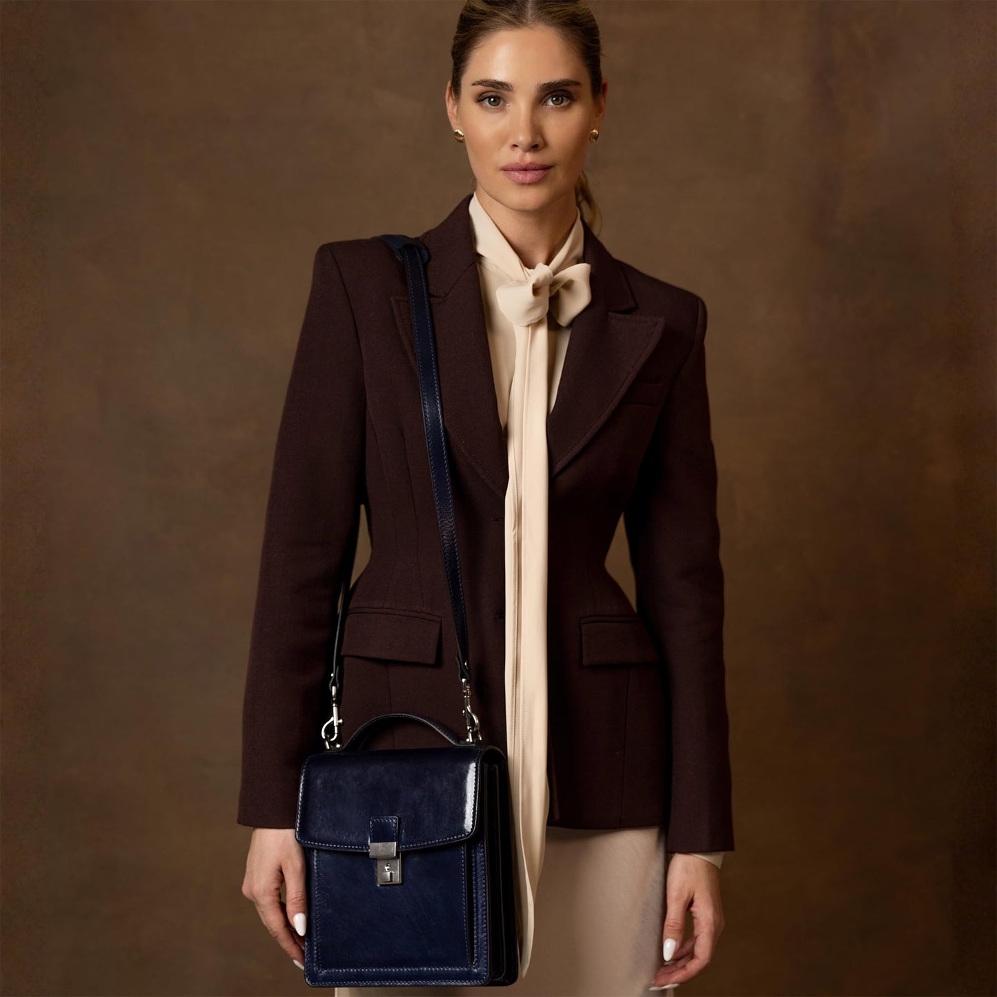 Time Resistance Small Leather Briefcase for Men - Crossbody Bag - Italian Leather Messenger Bag - Gift Box Included