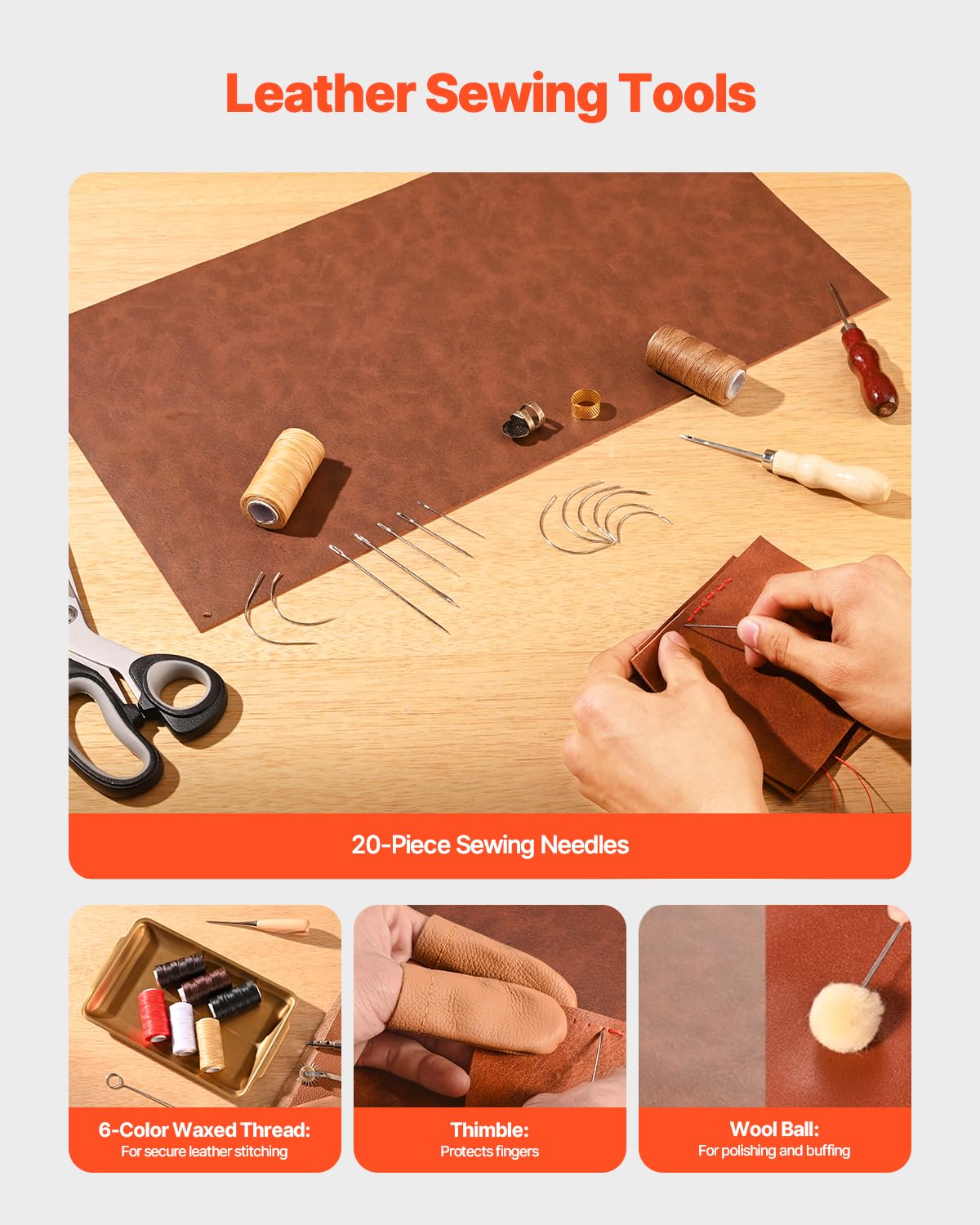 VEVOR Leather Working Tools Kit, 72 PCS with Portable Leather Storage Bag, Engraving Punching Sewing Stamping Sanding Tools, Ideal for Beginners DIY Enthusiasts and Professionals