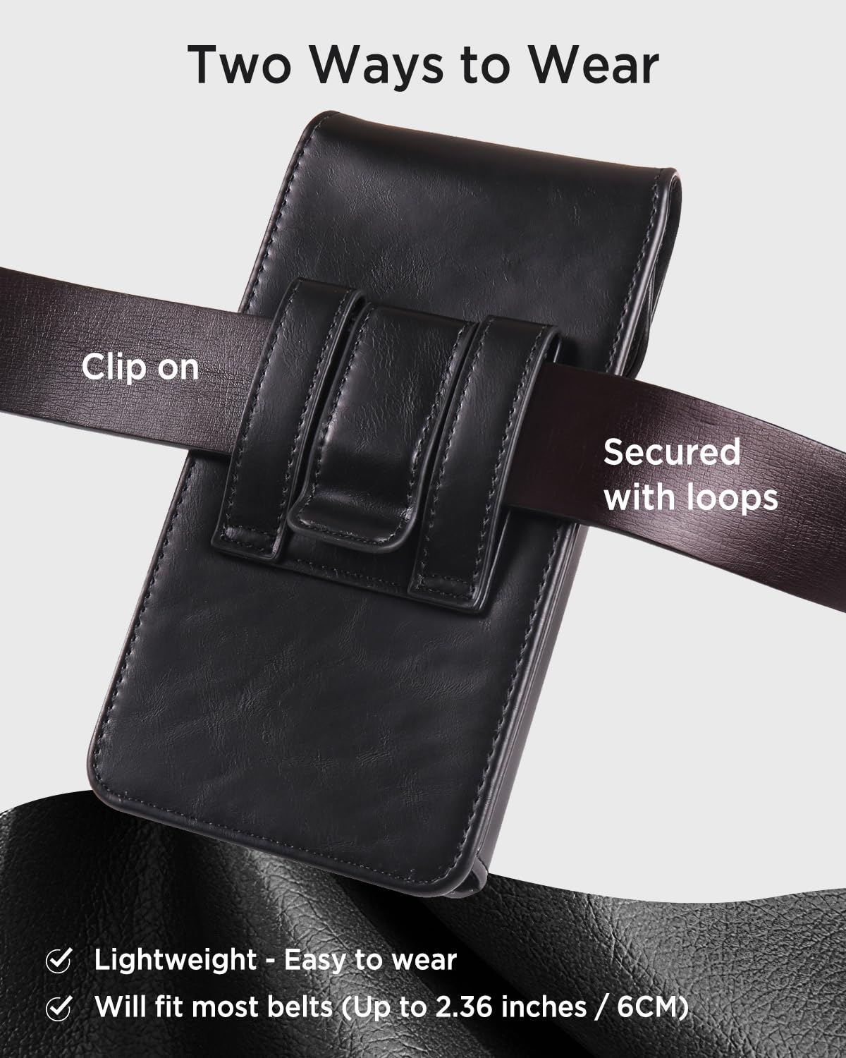Miimall Cell Phone Holster for iPhone 17, 17 Pro 16, 16 Pro 15, 15 Pro 14, 14 Pro 13, 13 Pro 12, 12 Pro 11, 11Pro XR, Leather Cell Phone Belt Holder Pouch for Galaxy S26 S25 S24 S23 S22, Black-Medium