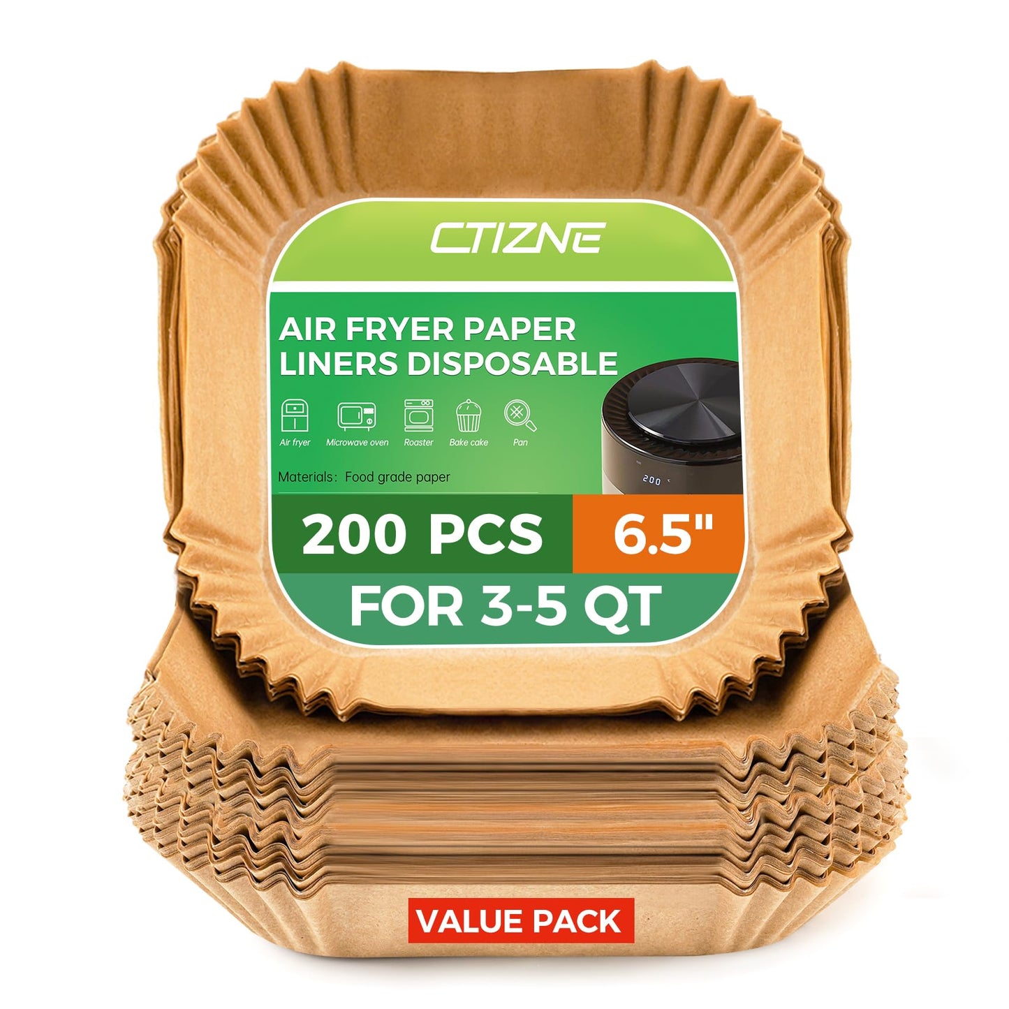 Air Fryer Disposable Paper Liners - 150Pcs 8In Square Parchment Paper Non-Stick Airfryer Basket Liners for Steamer Microwave Oven, Deep Fryer Parts & Accessories