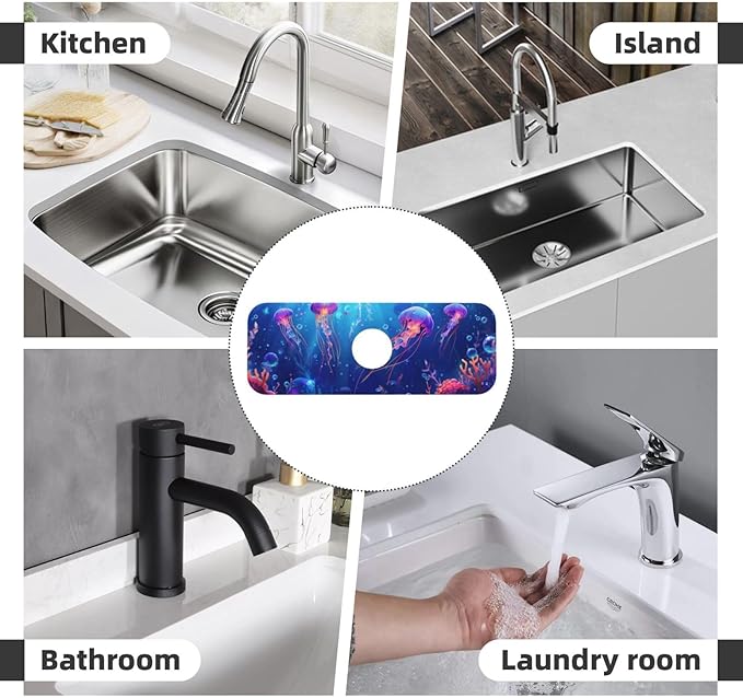 Faucet Draining Mat For Kitchen Sink, Ocean Jellyfish Corals Diatom Mud
