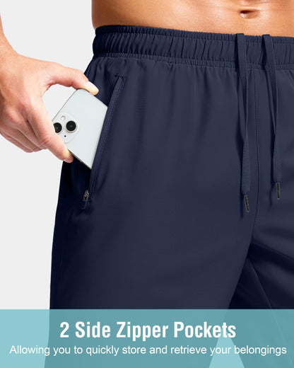 G Gradual Men's Athletic Running Shorts with Zipper Pockets Quick Dry 7"/ 5"/ 9" Workout Gym Shorts for Basketball Hiking(Navy,5XL)