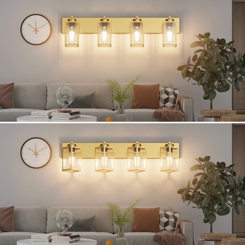 Aipsun Gold Bathroom Light Fixtures 4 Light Vanity Light Bathroom Farmhouse Lighting Fixtures Industrial Vanity Light (Exclude Bulb)