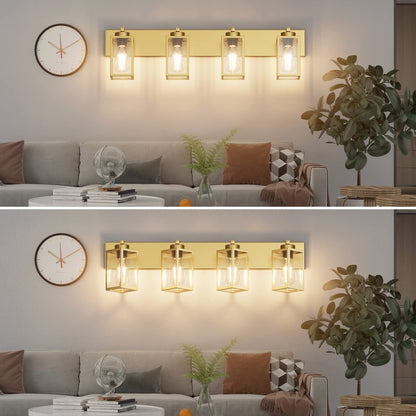Aipsun Gold Bathroom Light Fixtures 4 Light Vanity Light Bathroom Farmhouse Lighting Fixtures Industrial Vanity Light (Exclude Bulb)