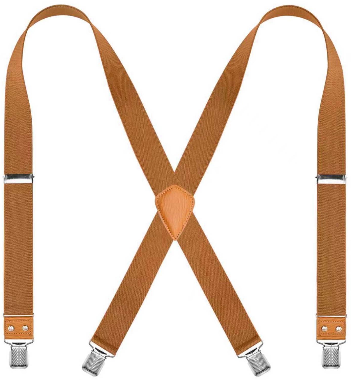 JRHEJTFZ Men's Suspenders 1.4" Wide Elastic X-Back Adjustable with 4 Metal Clips 43" Brown