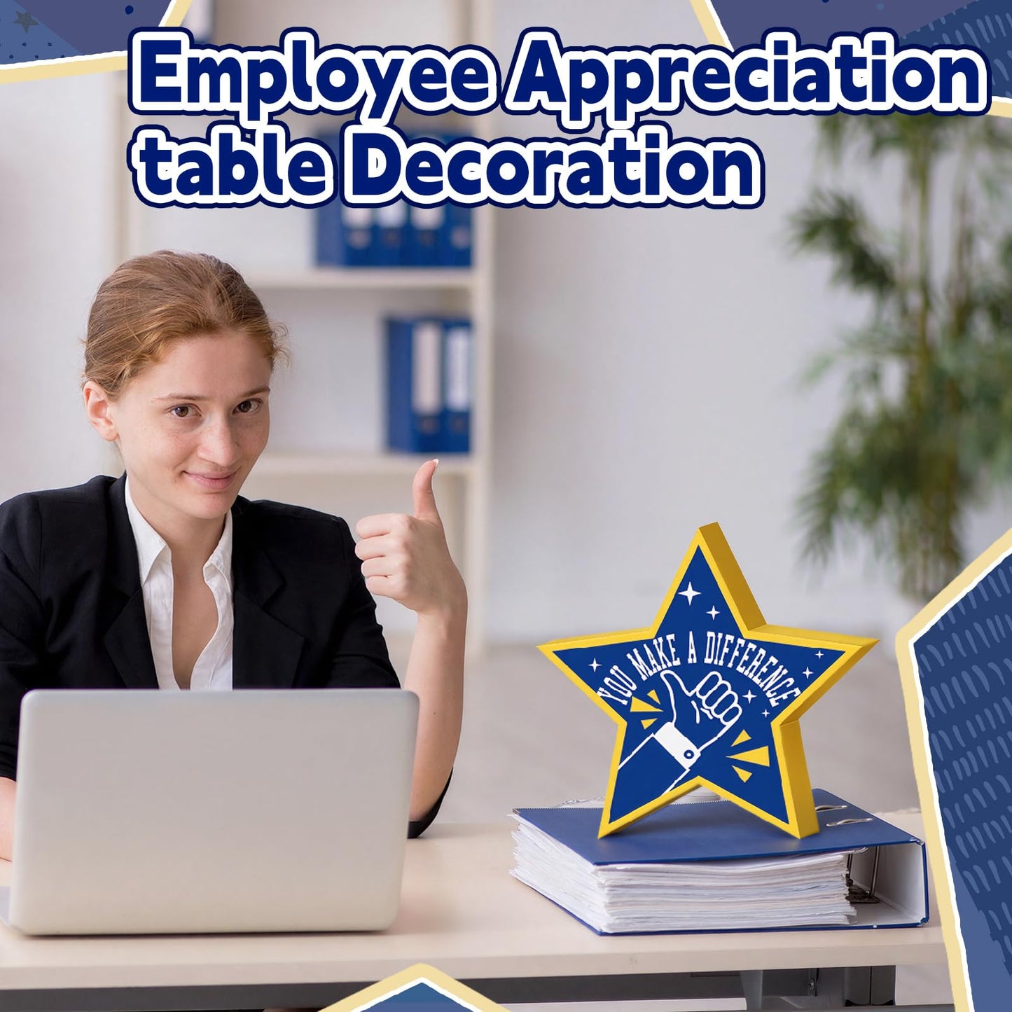 6 Pcs Employee Appreciation Wooden Star Table Sign Blue Gold Employee Appreciation Decorations Thank You Wooden Table Sign Centerpieces for CNA Surgical Technologists Week Team Staff Awards Gifts