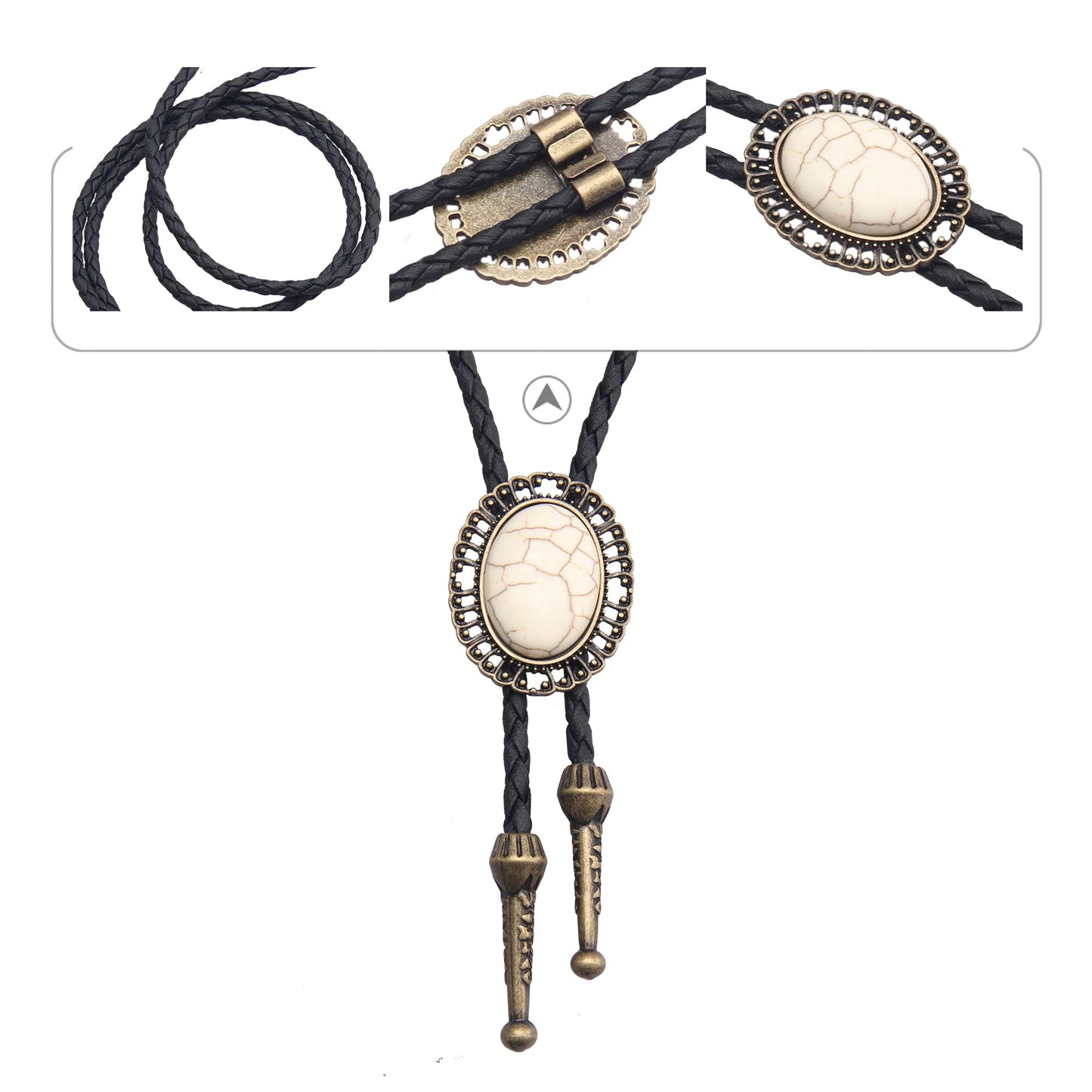 GelConnie Bolo Tie for Men Western Tie Gold Cowboy Tie White Turquoise Necktie Necklace American Indian Bolo Tie for Women