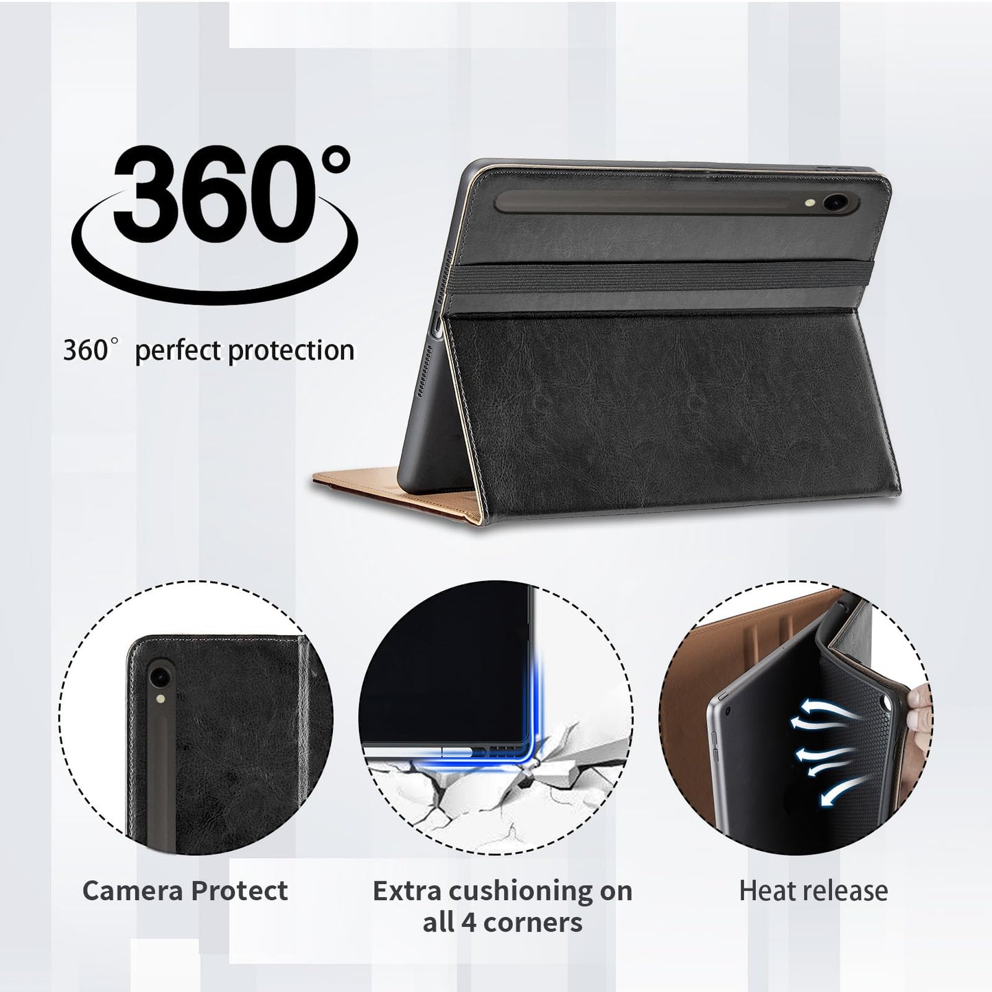 Case for Samsung Galaxy Tab S10 Lite/ S10 FE/ S9 FE 10.9 Inch/ S9 11 Inch, PU Leather Folio Case with S Pen Holder and Pocket, Auto Wake/Sleep Smart Tablet Cover, Black