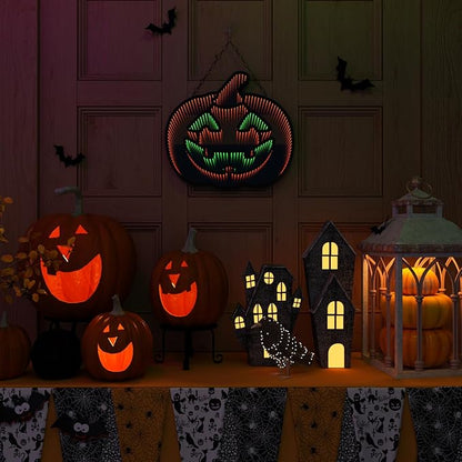 Halloween Pumpkin Night Lights, 12.2" x 16.54" 3D Infinite Mirror Pumpkin Light, LED Lighted Halloween Indoor Decoration for Kids Party Windows Doors Walls, Battery/USB & Plug-in Lights Sign