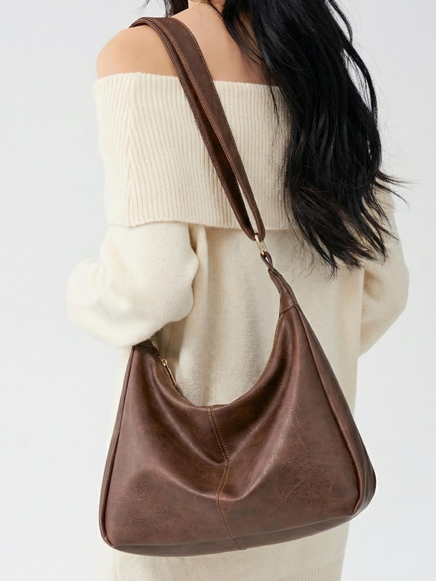 Purses for Women Slouchy Shoulder Bag Hobo Bag Soft Vegan Leather Adjustable Wide Strap Crossbody Tote Multi Pocket Handbags (Brown)