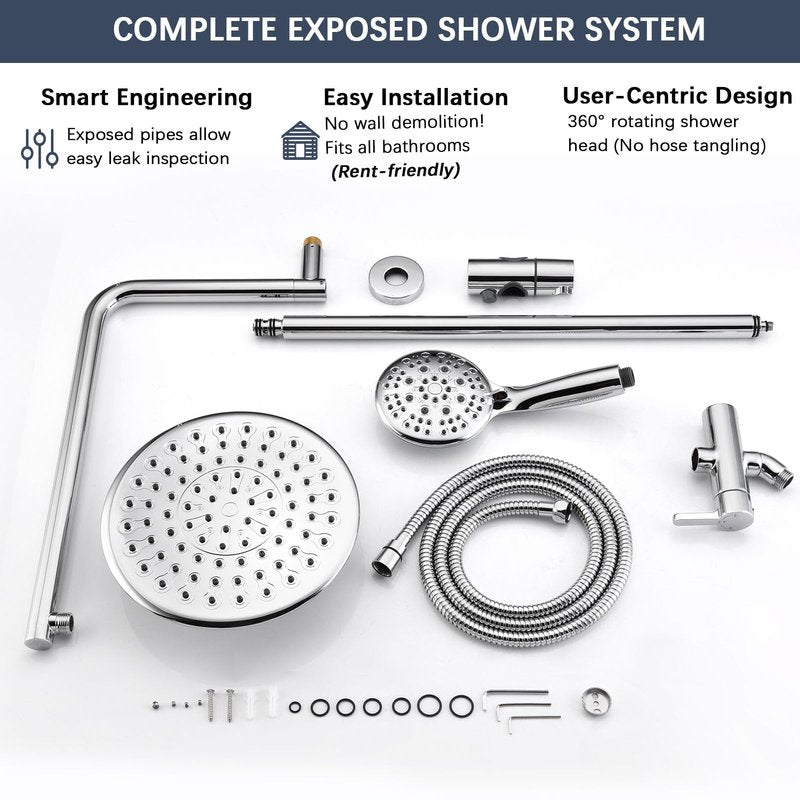 SonTiy 9" Shower Head with Handheld Spray, Rain Shower Heads System, 5 Spray Mode Handheld, Modern Shower System with Easy Reach Diverter, 72'' Hose and Height Adjustable Holder, Chrome