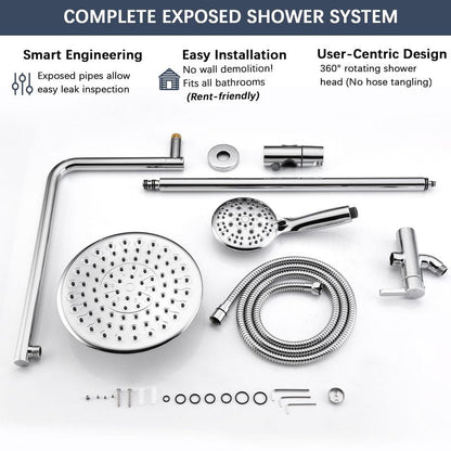 SonTiy 9" Shower Head with Handheld Spray, Rain Shower Heads System, 5 Spray Mode Handheld, Modern Shower System with Easy Reach Diverter, 72'' Hose and Height Adjustable Holder, Chrome