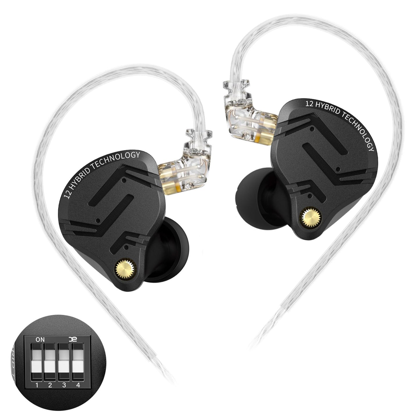 in Ear Monitor IEM Headphones,KZ ZS12 PRO X 1DD+5BA Hybrid Wired Gaming Earbuds,KZ Earbuds Earphones,Best in Ear Headphones with 2PIN Cable for Audiophile (Dark Black,Tunable Version, NO Microphone)
