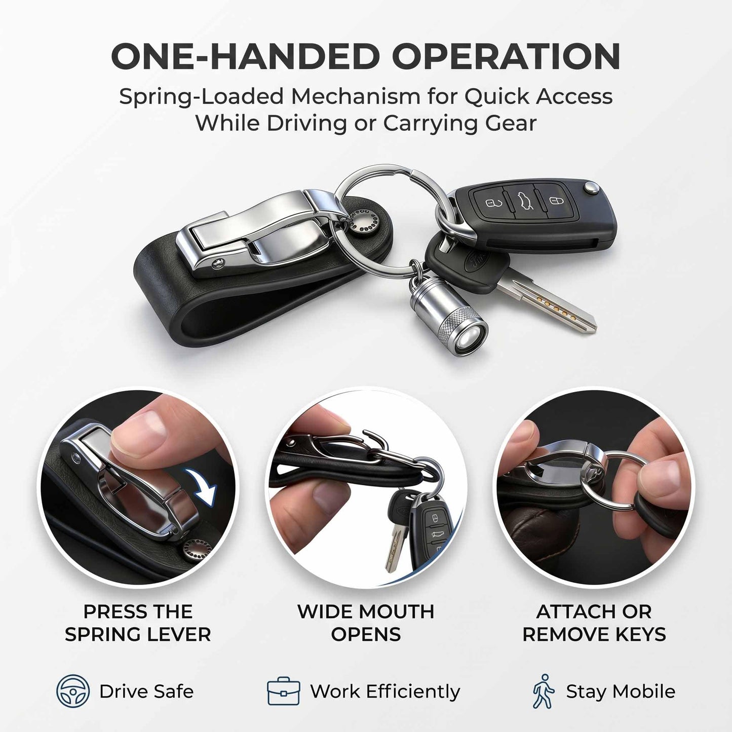 Liangery Keychain for Men, Belt Keychain Leather Belt Loop Key Holder Belt Key Chain Clips with Detachable Keyring for Men
