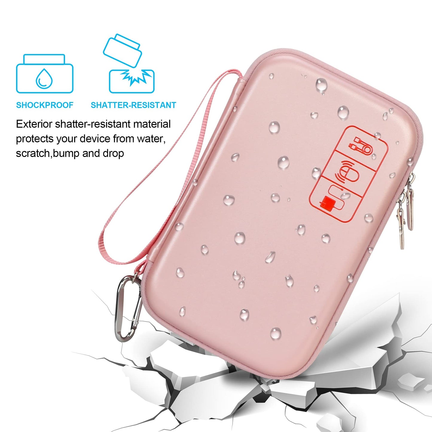 Elonbo Hard Travel Cords Organizer Universal Small Electronic Accessories Carrying Case for Chargers Cable MacBook Adapter Magic Mouse Apple Pencil USB Flash Disk Tech Portable Storage Bag, Rose Gold