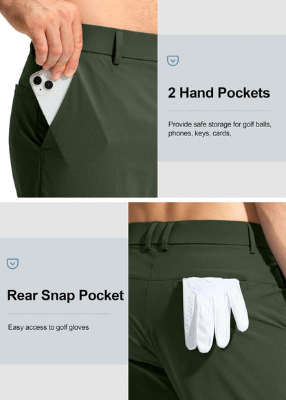 Pudolla Men's Golf Pants Stretch Work Dress Pants Men's Dress Pants 30 Lightweight Quick Dry Trousers with Pockets(Army Green 35Wx30L)