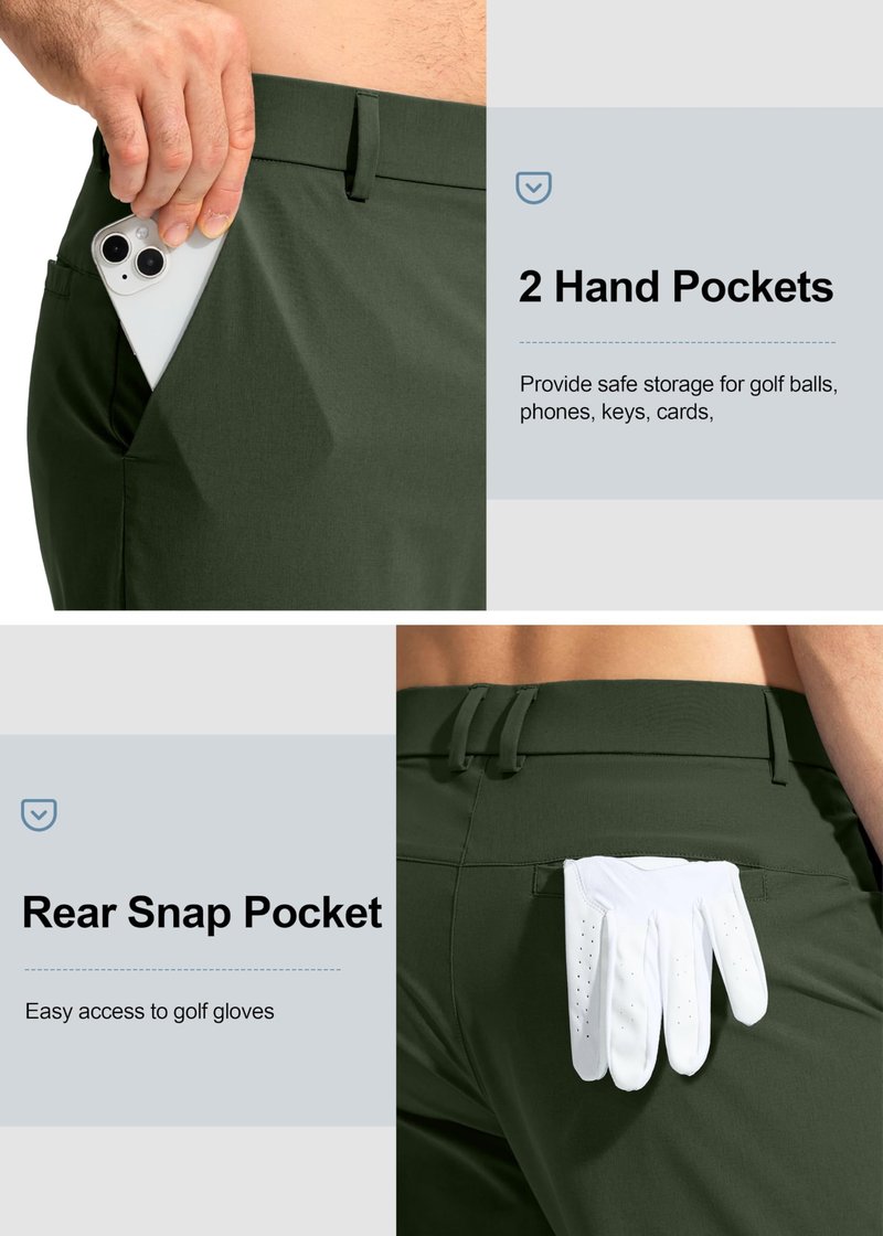 Pudolla Men's Golf Pants Work Dress Comfy Pants Casual Slacks Trousers with Pockets(Army Green 28Wx32L)