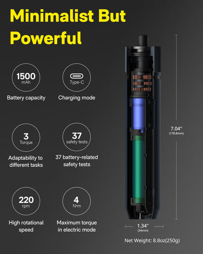 HOTO Electric Screwdriver Rechargeable, 3.6V Cordless Screwdriver Set USB-C, 3 Torque Settings, 1500mAh Battery, LED Light & 12 S2 Metal Bits for Furniture/Electrical Repairs