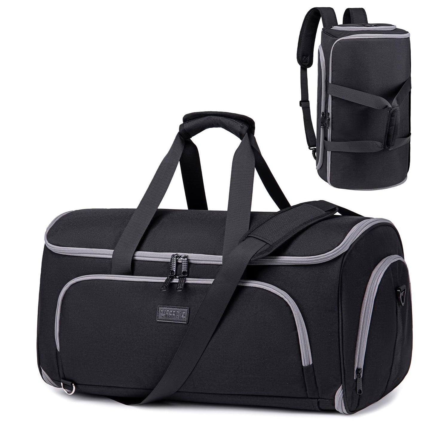 Vessgra Convertible Garment Bags for Travel, 4 in 1 Duffle Bag for Travel 58L Capacity Carry on Garment Bag with Shoes Compartment Travel Garment Bag with Shoulder Straps Suit Bag for Men Women,Black
