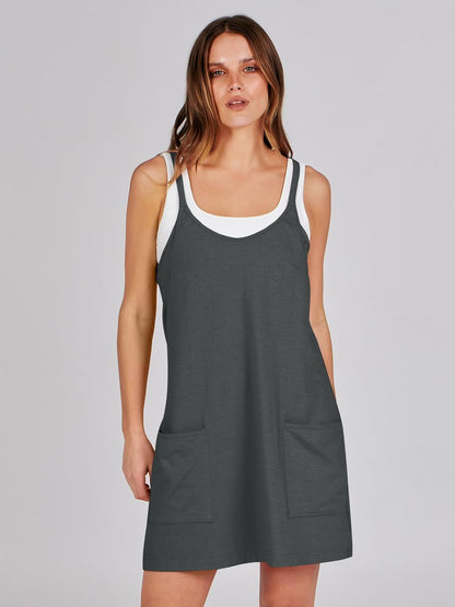 ANRABESS Women Athletic Dress Summer Tennis Workout Active Sports Mini Romper Dress Built in Shorts Travel Vacation Clothes Deep Gray Medium