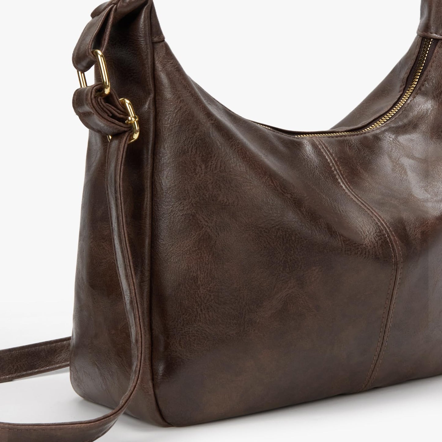Brown Shoulder Bag for Women,Brown Leather Purse Slouchy Hobo Bags Everyday Purse Daily Commuting Bag with Zipper