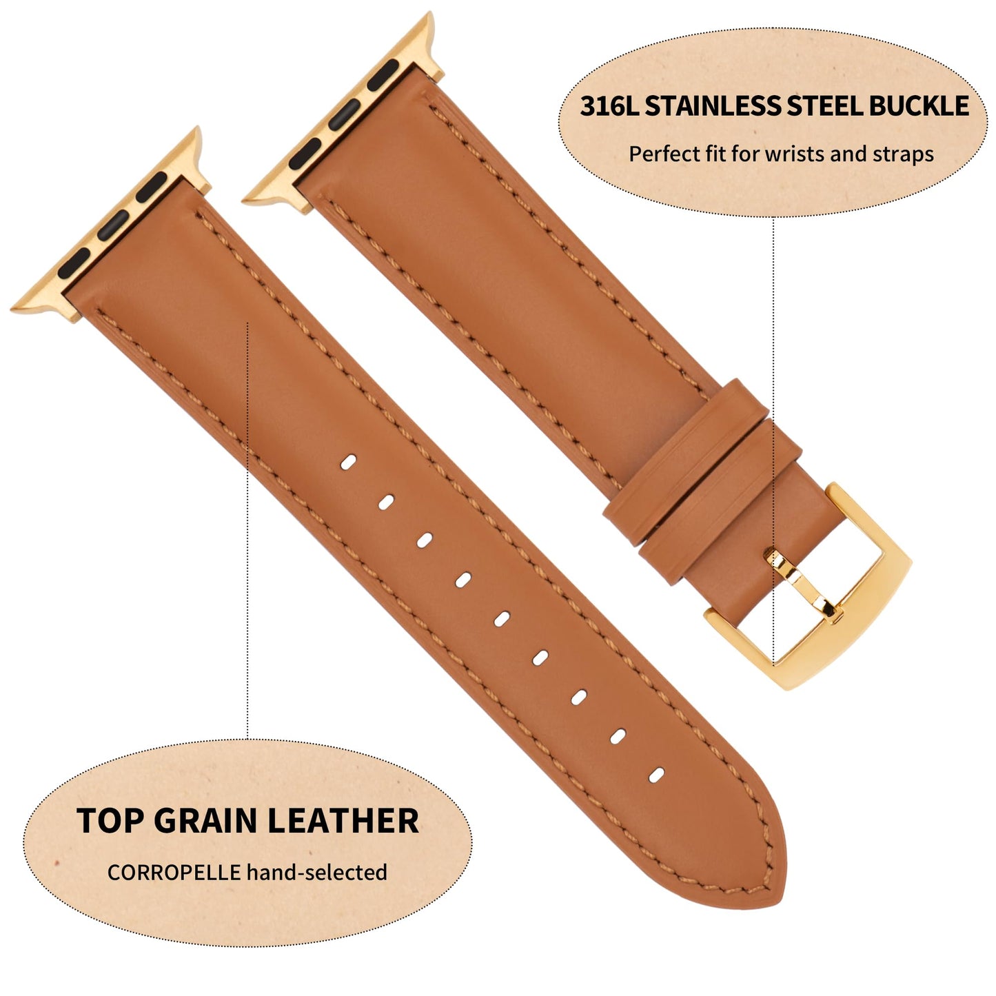 CORROPELLE Leather Watch Bands Compatible with Apple Watch 49mm 46mm 45mm 44mm 42mm, Top Grain Genuine Leather Straps Replacement Band for iWatch Series 11 10 9 8 7 6 5 4 3 2 1 SE3/2/1 Ultra3/2/1