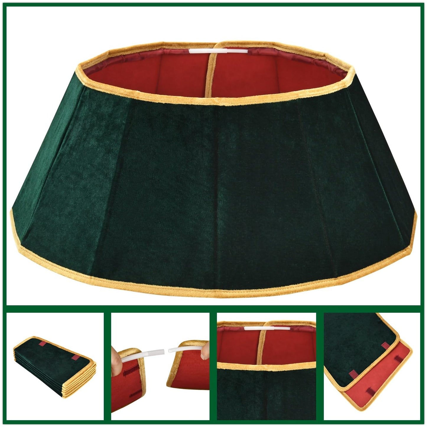 ONGLYP Christmas Tree Collar,25.5'' Velvet Christmas Tree Skirt Foldable Xmas Tree Stand Base Cover,Easy Set Up Tree Collar for Artificial Trees Holiday Home Decoration (Dark Green)