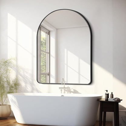 FORBATH Arched Mirror 36x48 Inch, Bathroom Mirror Wall Mounted Modern Black Aluminum Alloy Frame Decor Large Dresser, for Bedroom Living Room Entryway, Hanging or Leaning Against Wall