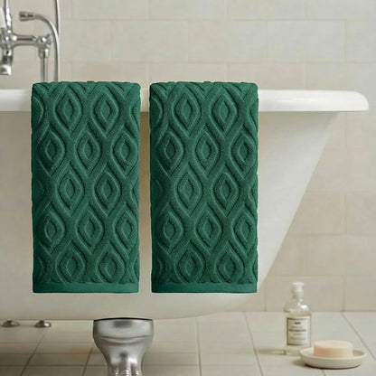 Artoid Mode 2 Pcs Dark Green 3D Diamond Grid Jacquard Hand Towels