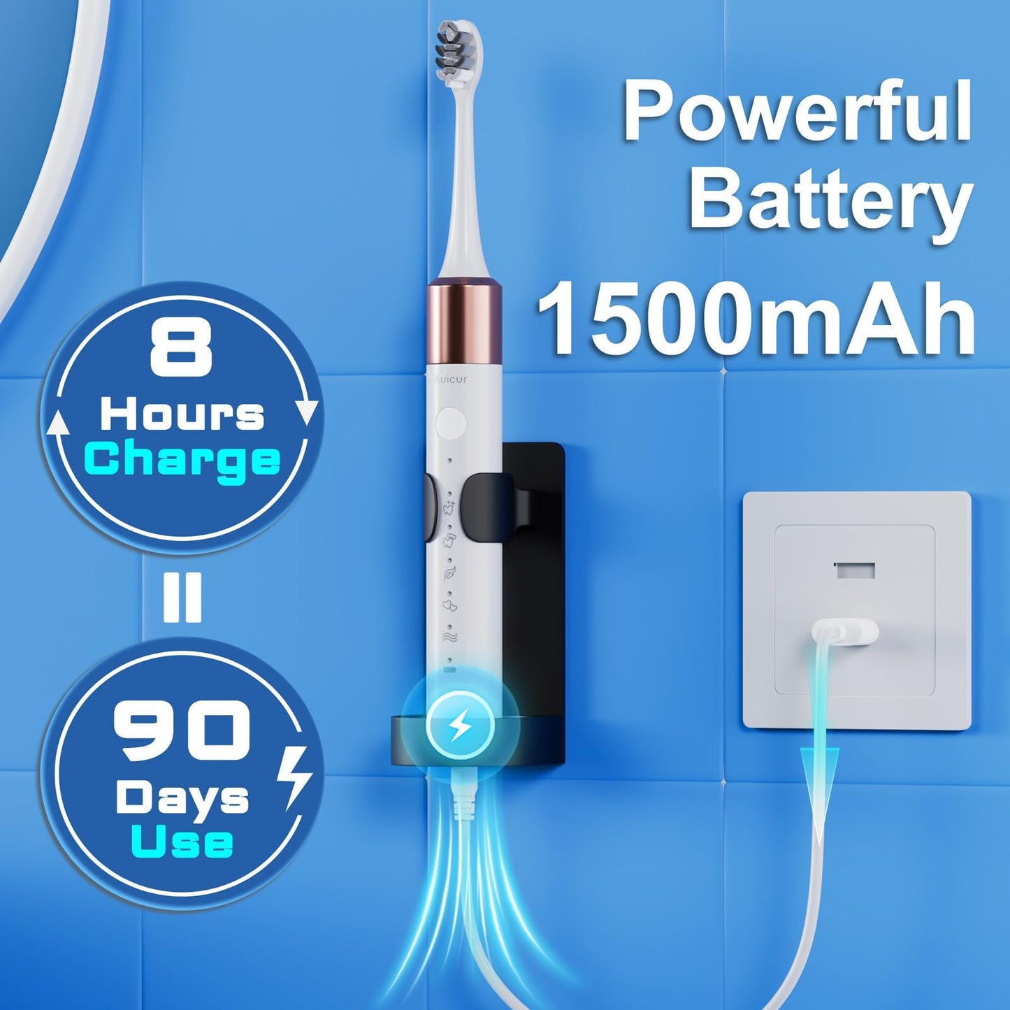 Sonic Electric Toothbrush for Adults and Kids, Comes with 10 Brush Heads & Travel Case, 5 Modes with 2 Minutes Built in Smart Timer, One Charge for 90 Days, 42,000 VPM Motor (Black)