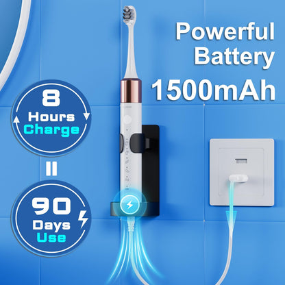 Sonic Electric Toothbrush for Adults and Kids, Comes with 10 Brush Heads & Travel Case, 5 Modes with 2 Minutes Built in Smart Timer, One Charge for 90 Days, 42,000 VPM Motor (Black)