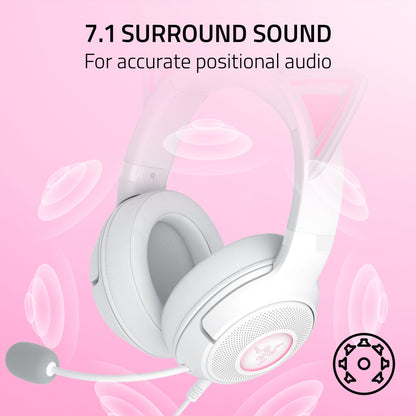 Razer Kraken Kitty V2 USB Wired Headset: Chroma RGB Kitty Ears - Stream Reactive Lighting - HyperClear Cardioid Mic - 40 mm Drivers - 7.1 Surround Sound - Comfortable Ear Cushions - White