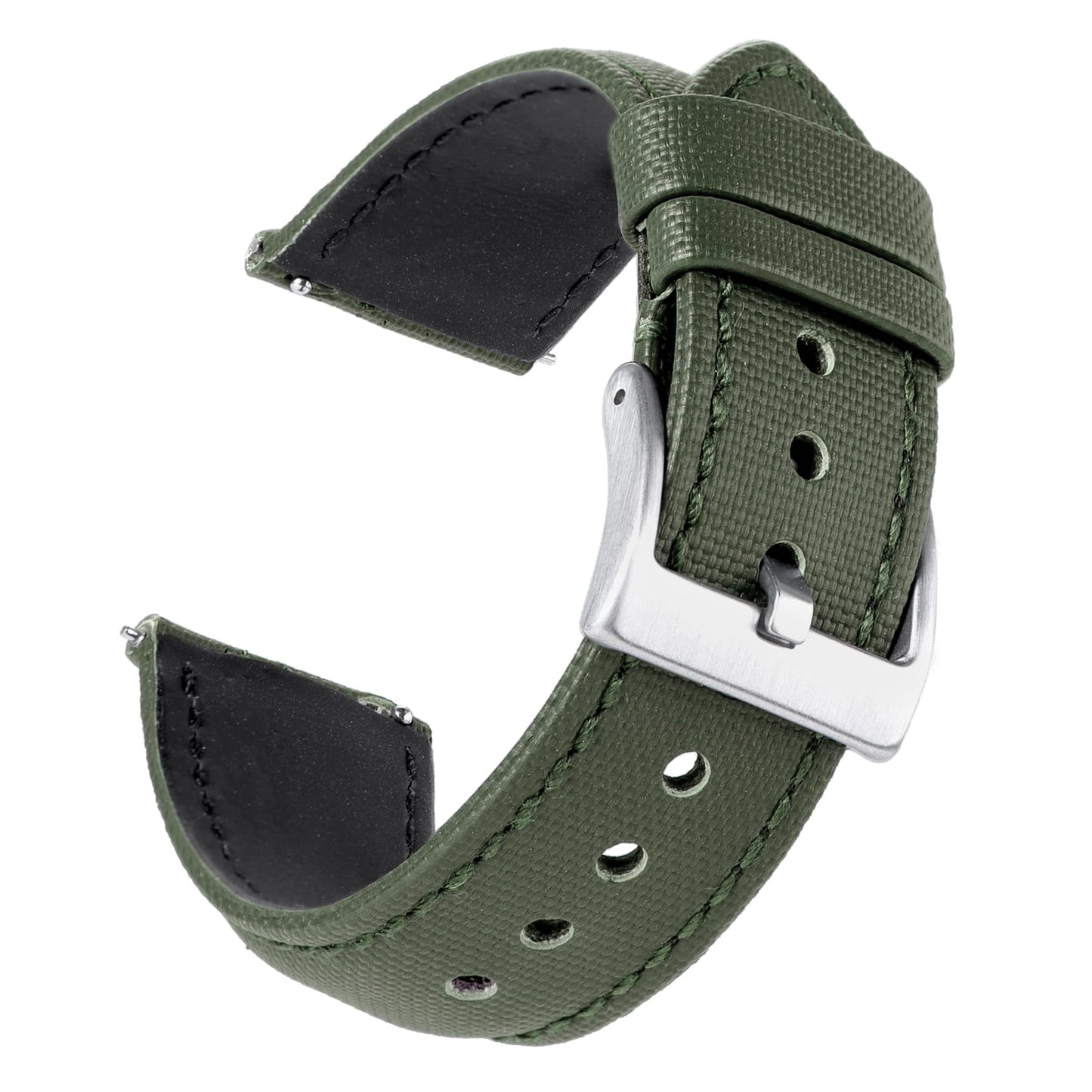 JUNGHELE Nylon watch band for men and women,Quick Release Premium Oxford Waterproof Fabric Weave Back Lining Leather Nylon watch strap with Stainless-Steel Buckle,Green 18mm watch band