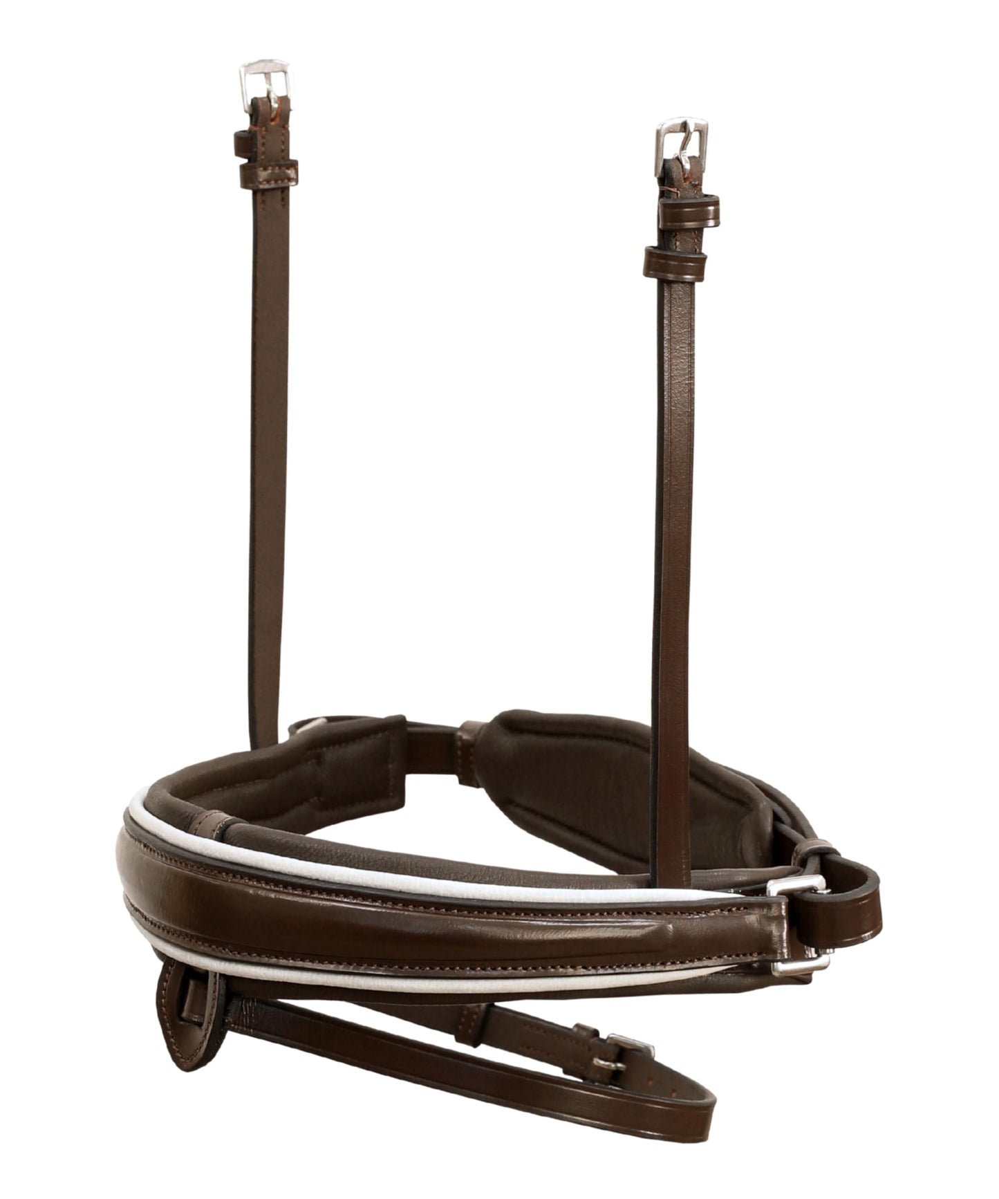 Exion Dressage Bridle for Horse with White Piping – Premium Padded Leather English Bridle with Detachable Flash & Web Reins – Black, Brown – Cob, Full, Pony, Warmblood