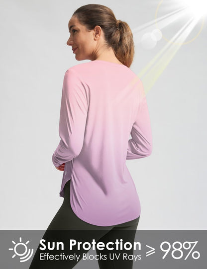 Women's Sun Shirts UPF 50+ Long Sleeve UV Protection Shirt Lightweight Quick Dry Workout Hiking Tops for Women(Pink/Purple Gradient,XL)