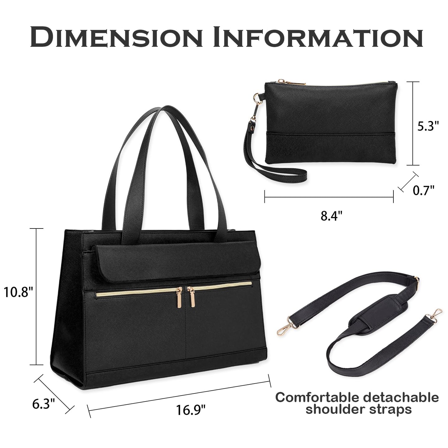 Laptop Bag for Women 15.6 Inch, Professional Tote Briefcase Purse, Eco-friendly Leather Teacher Bag Work Bag for Business(Black)