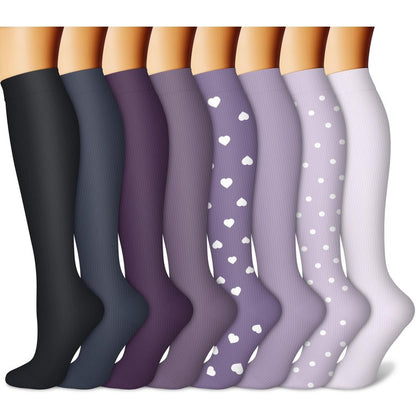 CHARMKING Compression Socks for Women & Men (8 Pairs) 15-20 mmHg Graduated Copper Support Calf Socks are Best for Pregnant, Nurses - Boost Performance, Circulation, Knee High Wide Calf(S/M, Multi 58)