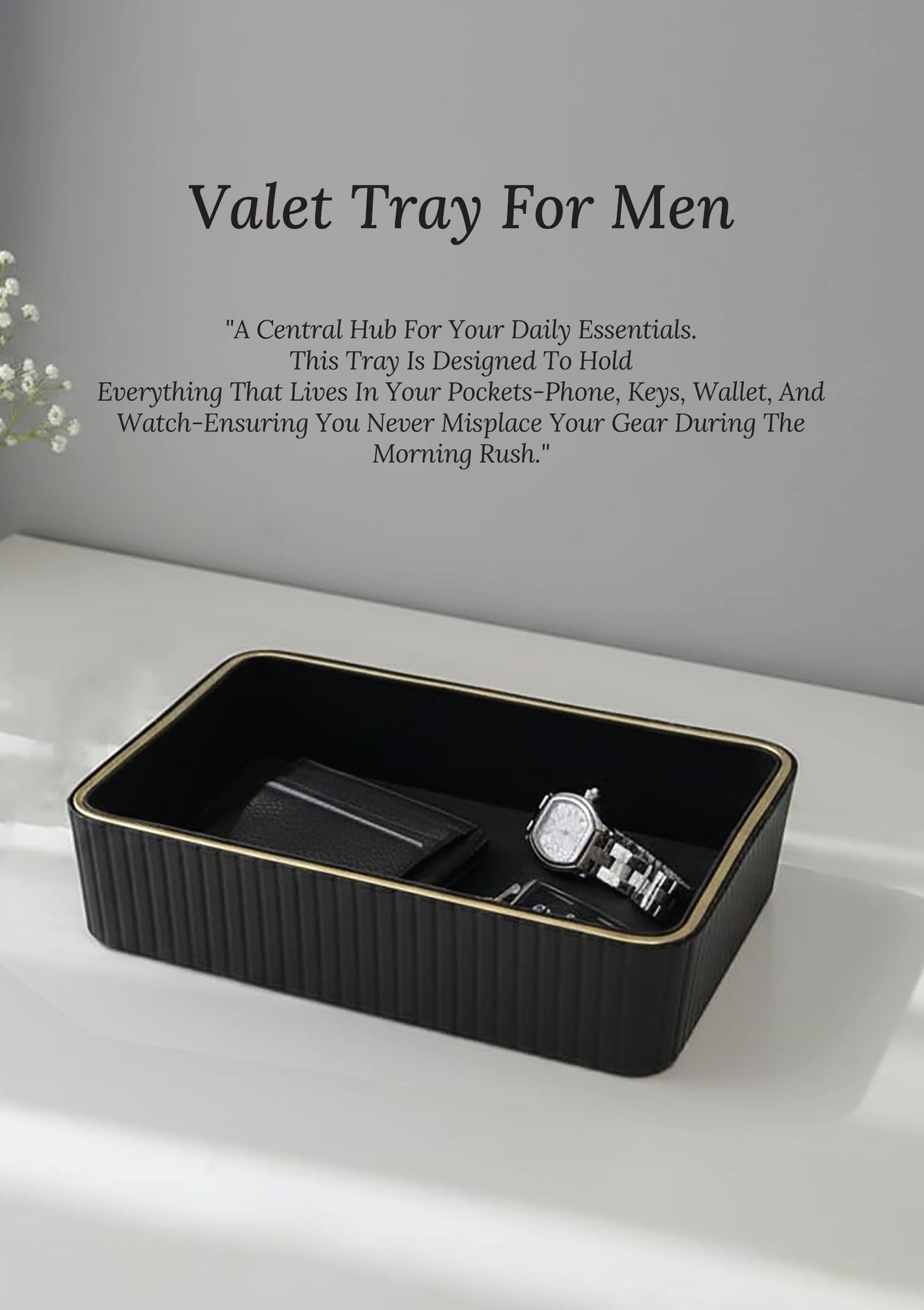 CASA MOCA Valet Tray, Small Leather Tray, Wallet Tray, Vanity Tray, Catch All Tray, Nightstand Tray Organizer, Bedside Organizer Tray, Office Desk Organizer (Black Onyx) for Men and Women.