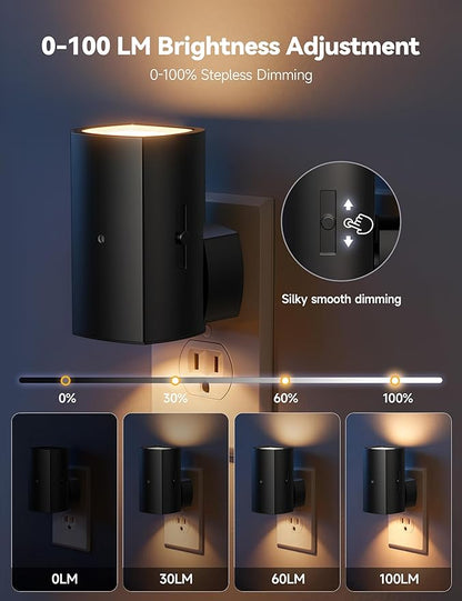 Brightown 2 Pack Night Lights Plug into Wall, Modern Night Light with Rotating Plug, Dusk to Dawn Sensor, 0-100LM Stepless Dimming Aora Night Light for Hallway Bedroom Bathroom, Soft White