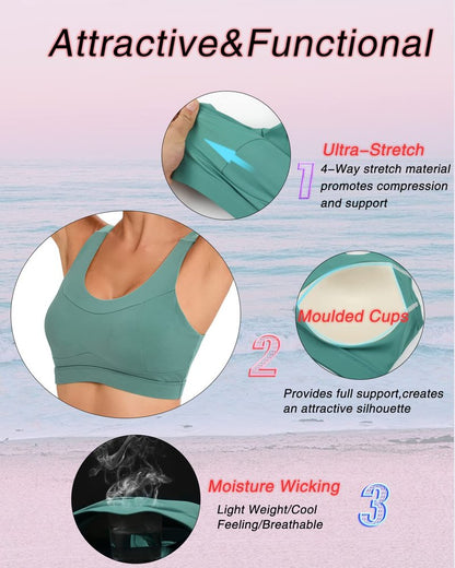 RUNNING GIRL High Impact Sports Bras for Women,Racerback Green Bra Workout Crop Tank Tops Longline Sports Bra Push up(WX2667 Dark Green 3XL)
